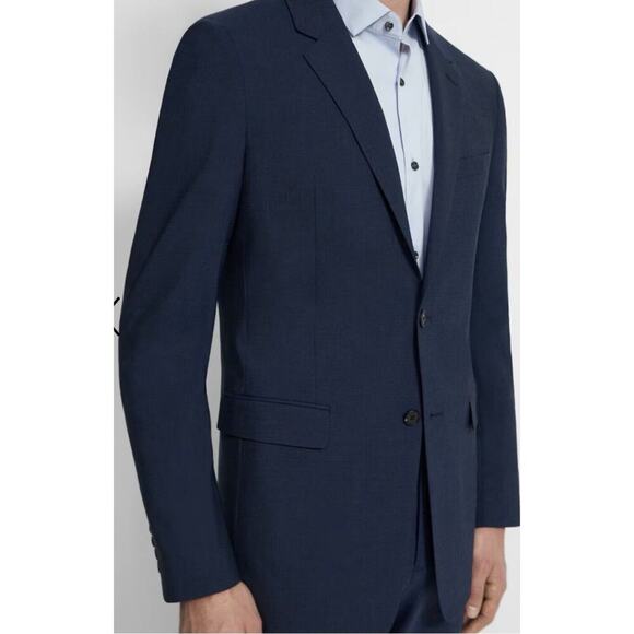 Theory Chambers Solid Navy Blue Wool Stretch 2 Button Blazer Jacket SZ 44R 1600 - Picture 1 of 14